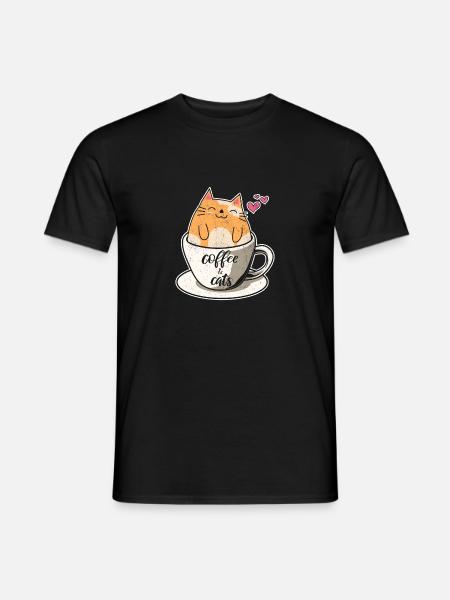 Coffee & Cats Funny Cat Lovers Cute Cat Coffee Lov - Männer T-Shirt - Schwarz