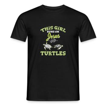 This Girl Runs On Jesus And Turtles Funny Sea Turt - Men's T-Shirt - black - Front - AI Model Male 178 light (178cm)