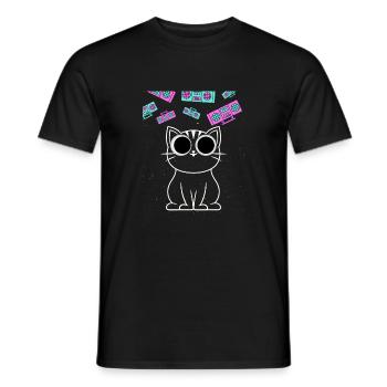 Cat Techno Katze Retro Analog Vintage Club Blaster - Männer T-Shirt - Schwarz - Vorne - AI Model Male 178 light (178cm)