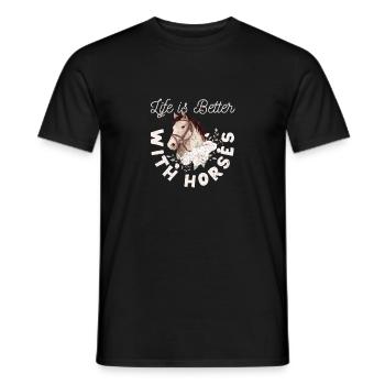 Life is better with horses Riding Cute - Men's T-Shirt - black - Front - AI Model Male 178 light (178cm)