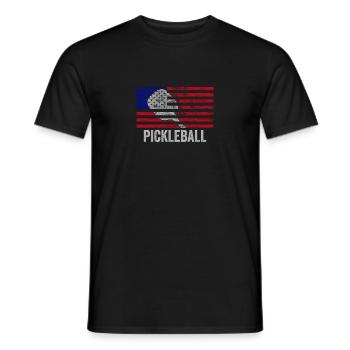 Joueur de pickleball du drapeau américain en détresse Paddleball - T-shirt homme - noir - Devant - AI Model Male 178 light (178cm)
