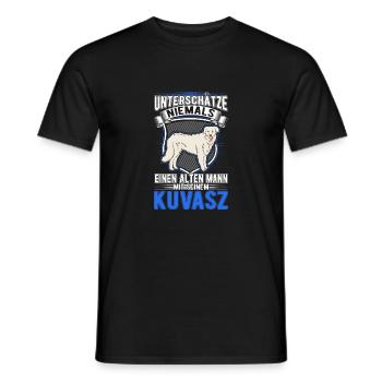 Kuvasz Alter Mann Ungarischer Kuvasz Rentner - Männer T-Shirt - Schwarz - Vorne - AI Model Male 178 light (178cm)