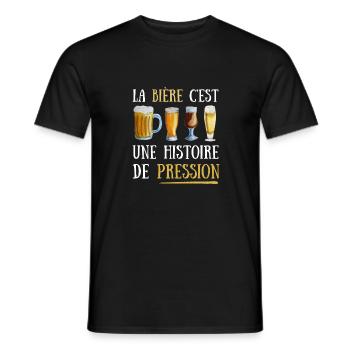 La bière c'est une histoire de pression - T-shirt homme - noir - Devant - AI Model Male 178 light (178cm)