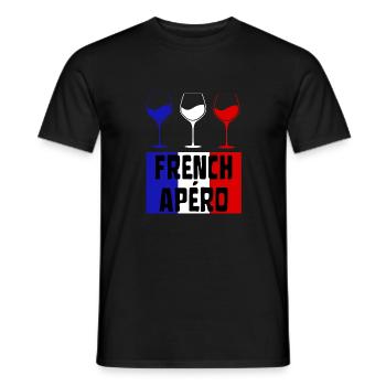 FRENCH APÉRO Vin Français bleu blanc et rouge - T-shirt homme - noir - Devant - AI Model Male 178 light (178cm)