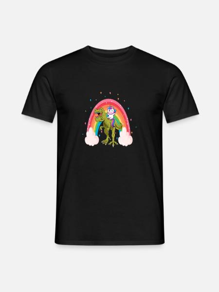 Unicorn Riding Dinosaur Girls Kids Rainbow Unicorn - Men's T-Shirt - black