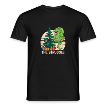 Xmas PJ Trex Dino Funny Christmas Tree Dinosaur - Men's T-Shirt - black - Front - AI Model Male 178 light (178cm)