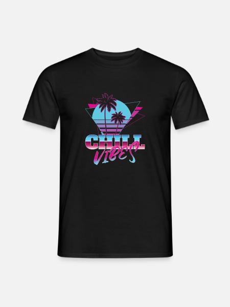 Chill vibes driehoek tropische zonsondergang jaren 80 neon nost - Heren T-shirt - zwart