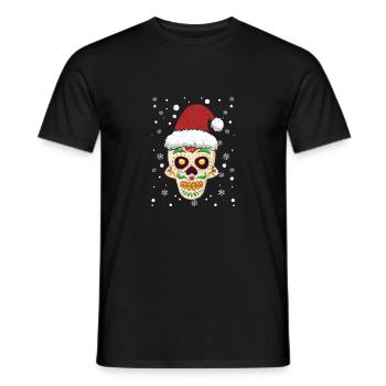 Sugar Skull Santa Claus Hut Funny Christmas - Men's T-Shirt - black - Front - AI Model Male 178 light (178cm)