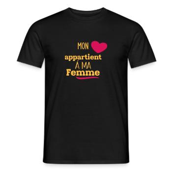Mon Cœur Appartient A ma Femme Cadeau St Valentin - T-shirt homme - noir - Devant - AI Model Male 178 light (178cm)