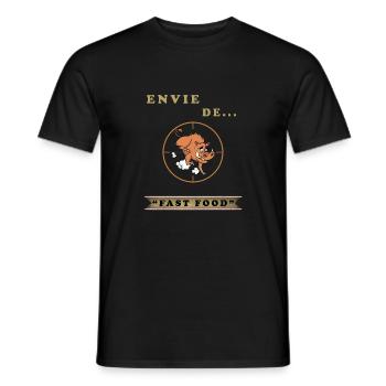 Chasse – Envie de fast food sanglier - par OBV - T-shirt homme - noir - Devant - AI Model Male 178 light (178cm)
