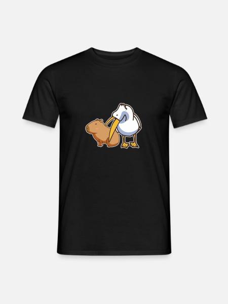 Pelikan forsøger at spise Capybara Funny Cute Kawaii - Mænd T-shirt - sort