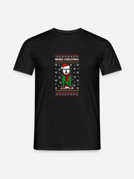 Husky Dog mit Ugly Christmas Sweater - Männer T-Shirt - Schwarz