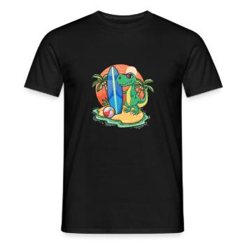 Funny Dinosaur Surf Lovers Cool Surfboard Surfing - Men's T-Shirt - black - Front - AI Model Male 178 light (178cm)