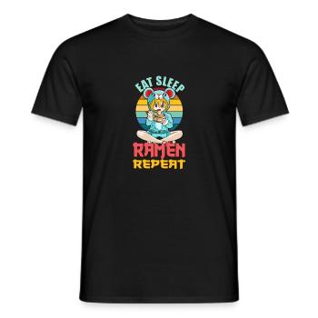 Lustige Kawaii Mädchen essen Schlaf Ramen wiederholen - Männer T-Shirt - Schwarz - Vorne - AI Model Male 178 light (178cm)
