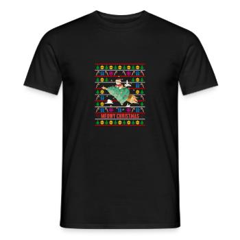 Meowy Christmas Ugly Xmas Sweater Santa Witzig - Männer T-Shirt - Schwarz - Vorne - AI Model Male 178 light (178cm)