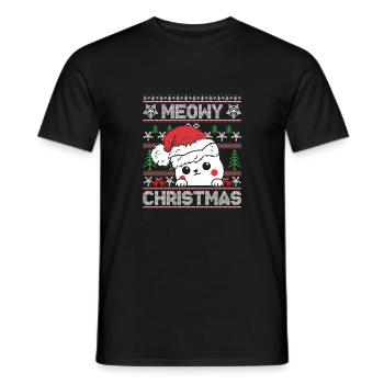 Ugly Christmas Design MEOWY CHRISTMAS - GIFT - Men's T-Shirt - black - Front - AI Model Male 178 light (178cm)