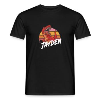 JAYDEN - Beautiful boy name with T-REX Dino - Men's T-Shirt - black - Front - AI Model Male 178 light (178cm)