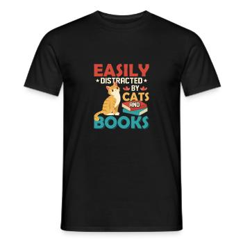 Easily Distracted By Cats And Books Reading Book L - Men's T-Shirt - black - Front - AI Model Male 178 light (178cm)