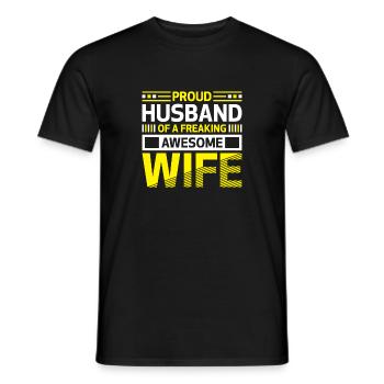 Proud Husband of a Freaking Awesome Wife Belief - Men's T-Shirt - black - Front - AI Model Male 178 light (178cm)