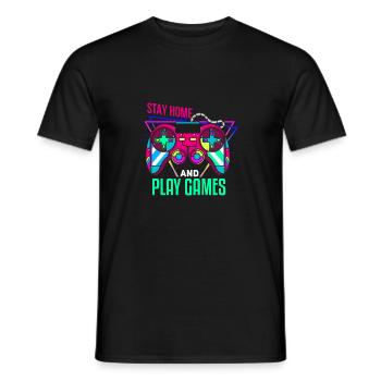 Stay home - Plays Games - Men's T-Shirt - black - Front - AI Model Male 178 light (178cm)