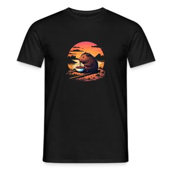 Capybara Manger Ramen Retro Vintage Cool Rongeur - T-shirt homme - noir - Devant - AI Model Male 178 light (178cm)