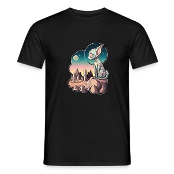 Sphynx Katze - außerirdische Lovecraft-Landschaft - Männer T-Shirt - Schwarz - Vorne - AI Model Male 178 light (178cm)