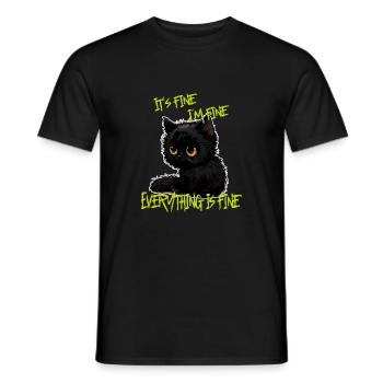 It's fine Everything is good Funny Cat Papa Cat M - Men's T-Shirt - black - Front - AI Model Male 178 light (178cm)