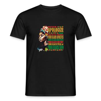 Never Apologize Black African Pride Black History - Men's T-Shirt - black - Front - AI Model Male 178 light (178cm)