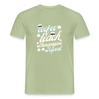 coffee teach shenanigans repeat, funny teacher - T-shirt homme - vert sauge - Devant - AI Model Male 178 light (178cm)