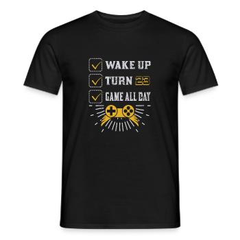 FoundLux New Design, WAKE UP TURN GAME ALL DAY - Men's T-Shirt - black - Front - AI Model Male 178 light (178cm)