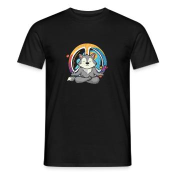Hippie Wolf Friedenszeichen Yoga Cool Wolf Lustiger Hippie - Männer T-Shirt - Schwarz - Vorne - AI Model Male 178 light (178cm)