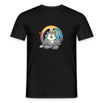 Hippie Wolf Friedenszeichen Yoga Cool Wolf Lustiger Hippie - Männer T-Shirt - Schwarz - Vorne - AI Model Male 178 light (178cm)