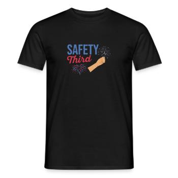 Funny July 4th Patriotic Fireworks Safety Third - Men's T-Shirt - black - Front - AI Model Male 178 light (178cm)