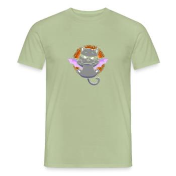 Black Cat With Bat Wing Kitten Halloween - Men's T-Shirt - sage - Front - AI Model Male 178 light (178cm)