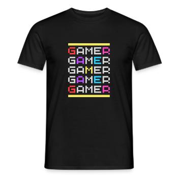 Gamer times Five with 80's vibe - Men's T-Shirt - black - Front - AI Model Male 178 light (178cm)
