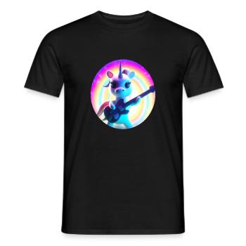 Une drôle de licorne avec guitare électrique et arc-en-ciel - T-shirt homme - noir - Devant - AI Model Male 178 light (178cm)