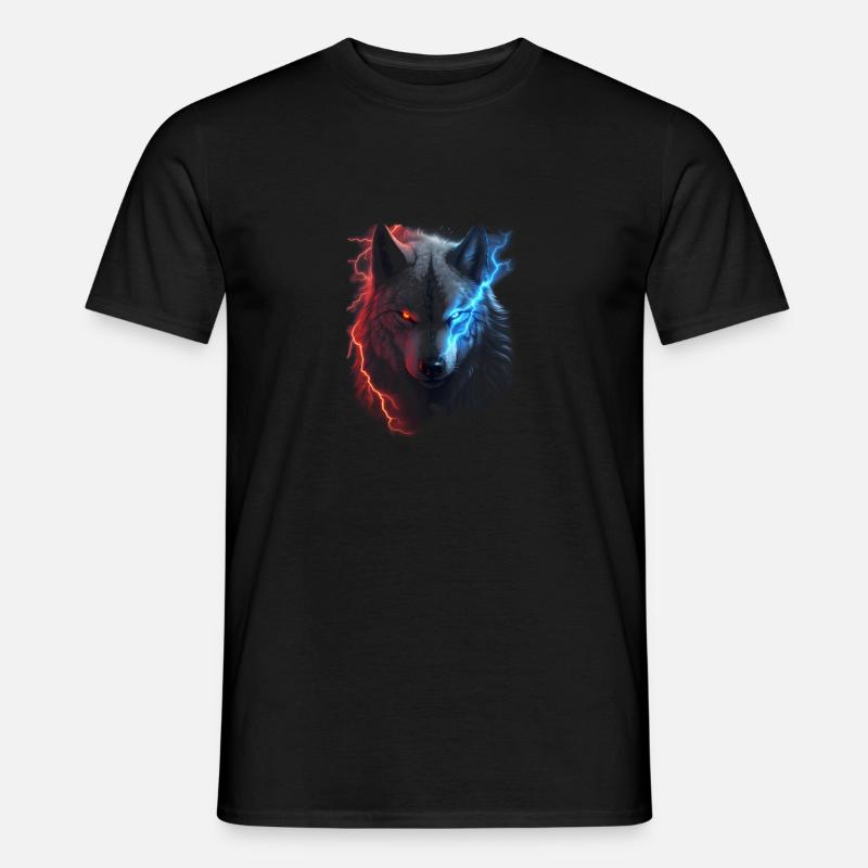 Roter und blauer Blitzwolf - Männer T-Shirt - Schwarz