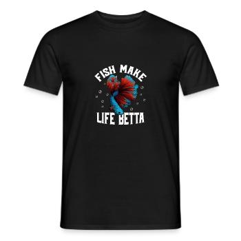 Fish Make Life Betta Aquarium Owner Fish Keeping - Men's T-Shirt - black - Front - AI Model Male 178 light (178cm)