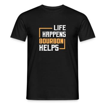 Life Happens Bourbon Helps Whiskey Drinking - Männer T-Shirt - Schwarz - Vorne - AI Model Male 178 light (178cm)