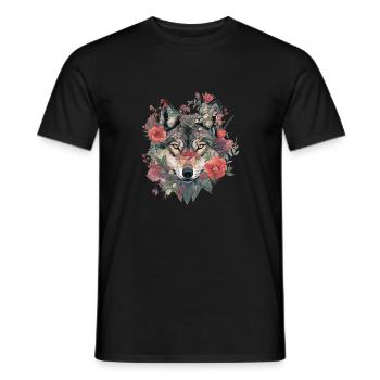 Floral Loup Fleur Sauvage Couleur Vintage - T-shirt homme - noir - Devant - AI Model Male 178 light (178cm)