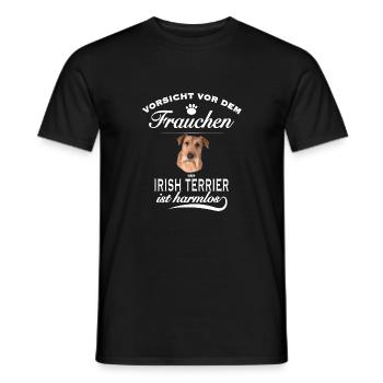 Vorsicht vor dem Frauchen - Irish Terrier harmlos. - Männer T-Shirt - Schwarz - Vorne - AI Model Male 178 light (178cm)