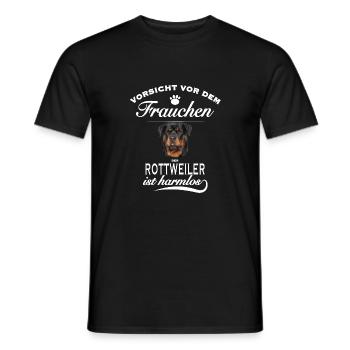 Vorsicht vor dem Frauchen - Rottweiler ist harmlos - Männer T-Shirt - Schwarz - Vorne - AI Model Male 178 light (178cm)