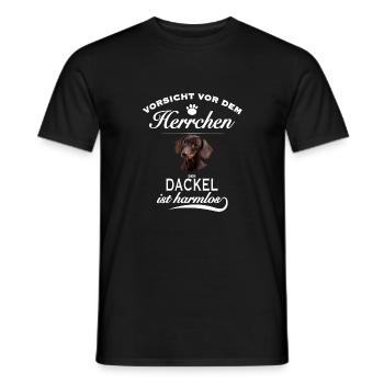 Vorsicht vor dem Herrchen, Hund harmlos - Dackel - Männer T-Shirt - Schwarz - Vorne - AI Model Male 178 light (178cm)