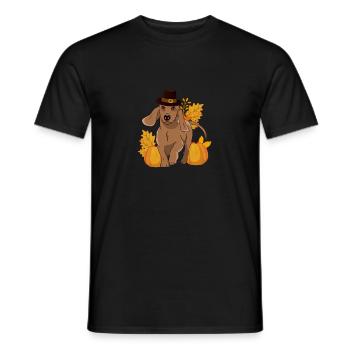 Pilgrim Dackel Kürbis Blätter Thanksgiving - Männer T-Shirt - Schwarz - Vorne - AI Model Male 178 light (178cm)