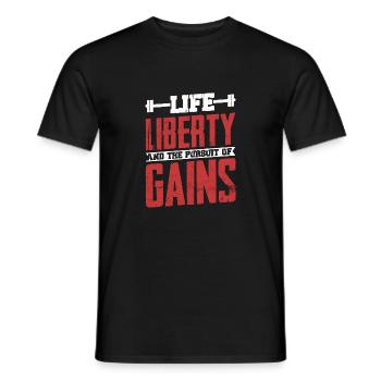 Life, Liberty And The Pursuit Of Gains Weight Lift - Men's T-Shirt - black - Front - AI Model Male 178 light (178cm)