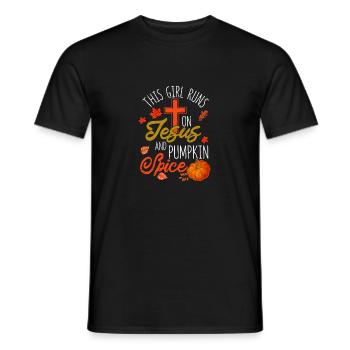 This girl walks on Jesus and pumpkin spice - Men's T-Shirt - black - Front - AI Model Male 178 light (178cm)