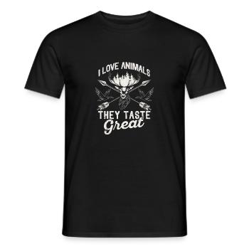 I love animals, they taste great, deer hunting, duck - Men's T-Shirt - black - Front - AI Model Male 178 light (178cm)