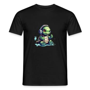 Süße Schildkröte mit Kopfhörer hört Musik - Männer T-Shirt - Schwarz - Vorne - AI Model Male 178 light (178cm)