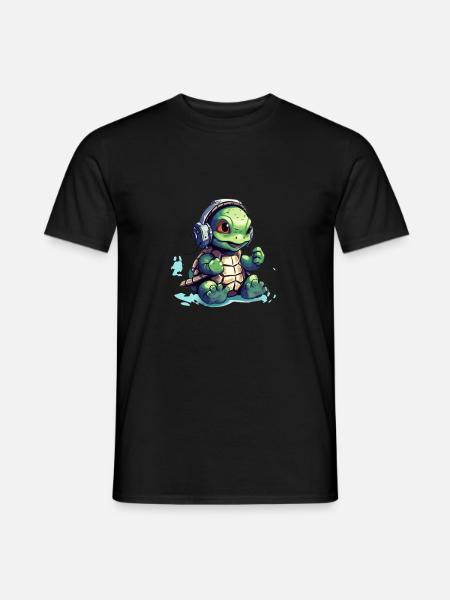 Süße Schildkröte mit Kopfhörer hört Musik - Männer T-Shirt - Schwarz