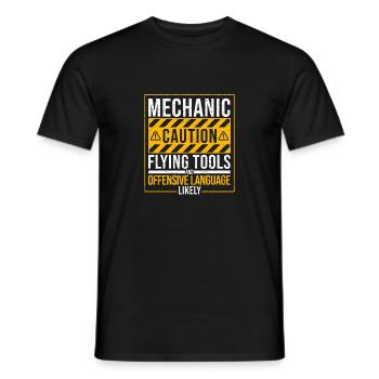 Mechaniker Warnung Fliegende Werkzeuge Beleidigend - Männer T-Shirt - Schwarz - Vorne - AI Model Male 178 light (178cm)